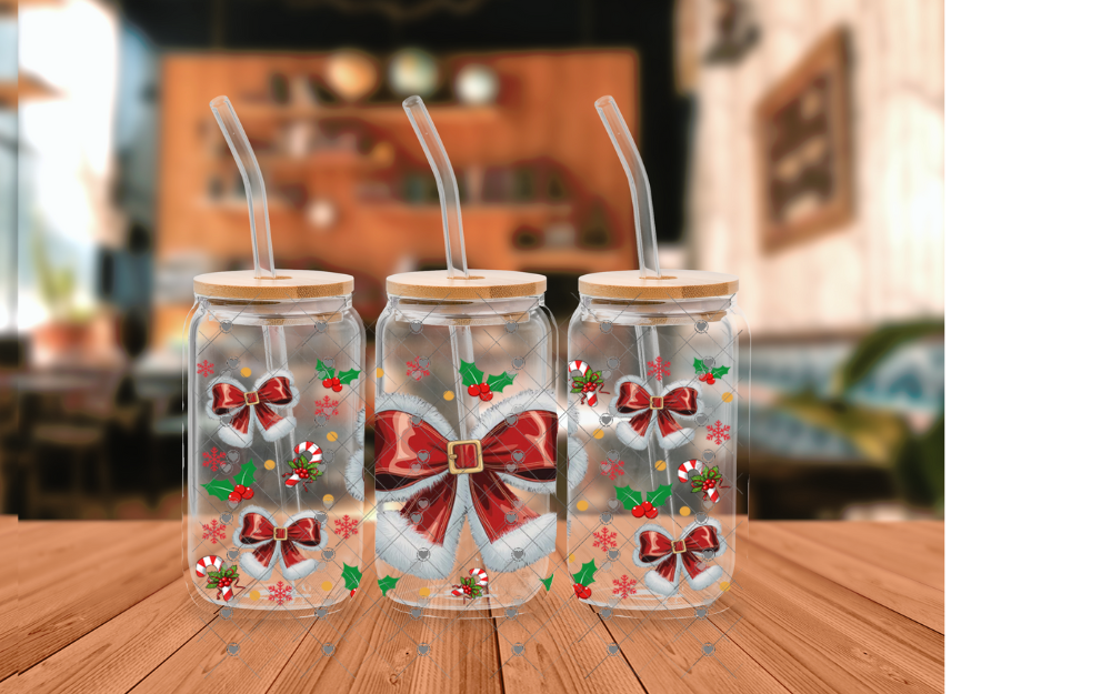 D11 Red Christmas Bow 16OZ UVDTF WRAP