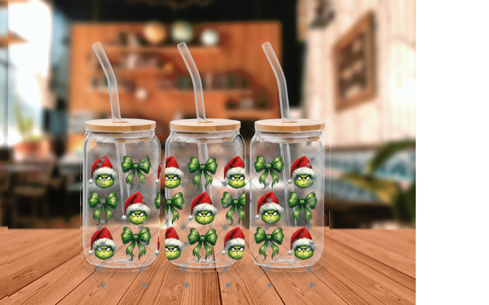D18 Grinch and Bows 16OZ UVDTF WRAP