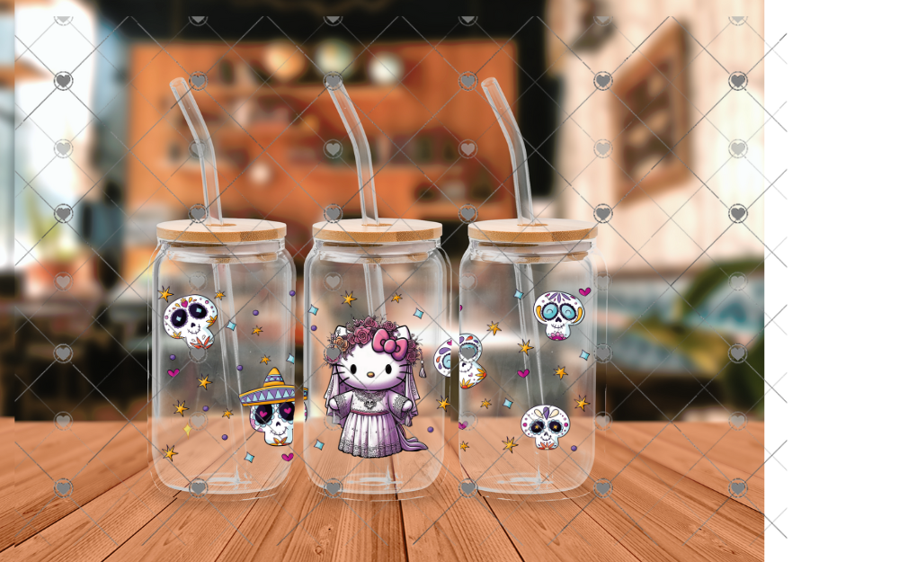 D02 LLorona Kitty sugar skull 16 OZ UVDTF