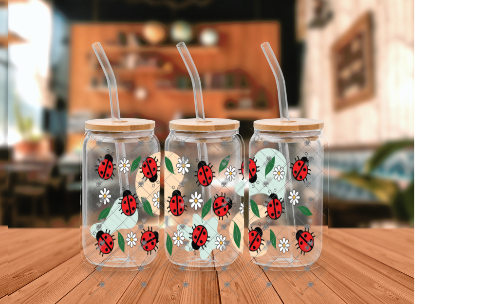 D21 LadyBugs and flowers 16OZ UVDTF WRAP