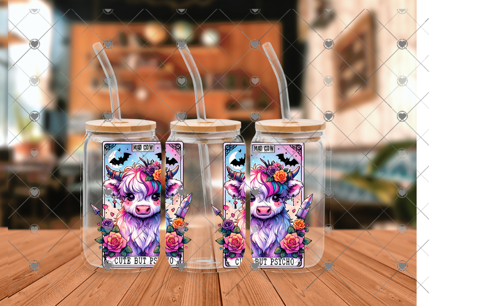 D04 Cow Cute but Psycho 16 OZ UVDTF