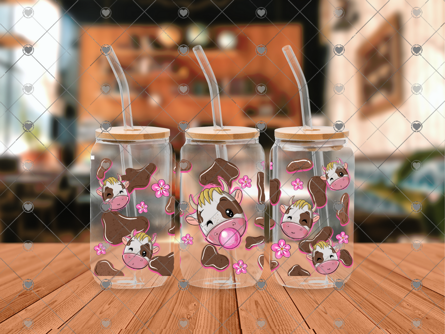 858 cow bubble gum 16OZ UVDTF WRAP