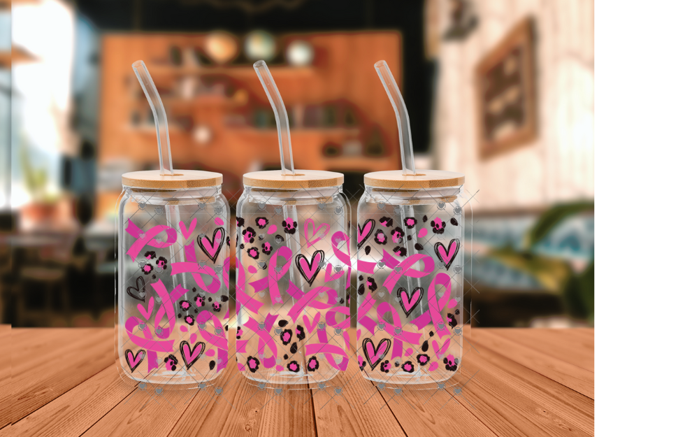 D66 BREAST CANCER HEARTS 16OZ UVDTF WRAP