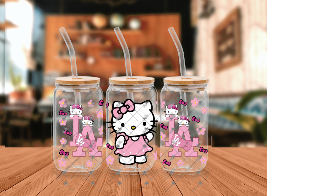 D34 KITTY BASEBALL PLAYER PINK BOWS 16 OZ UVDTF WRAP