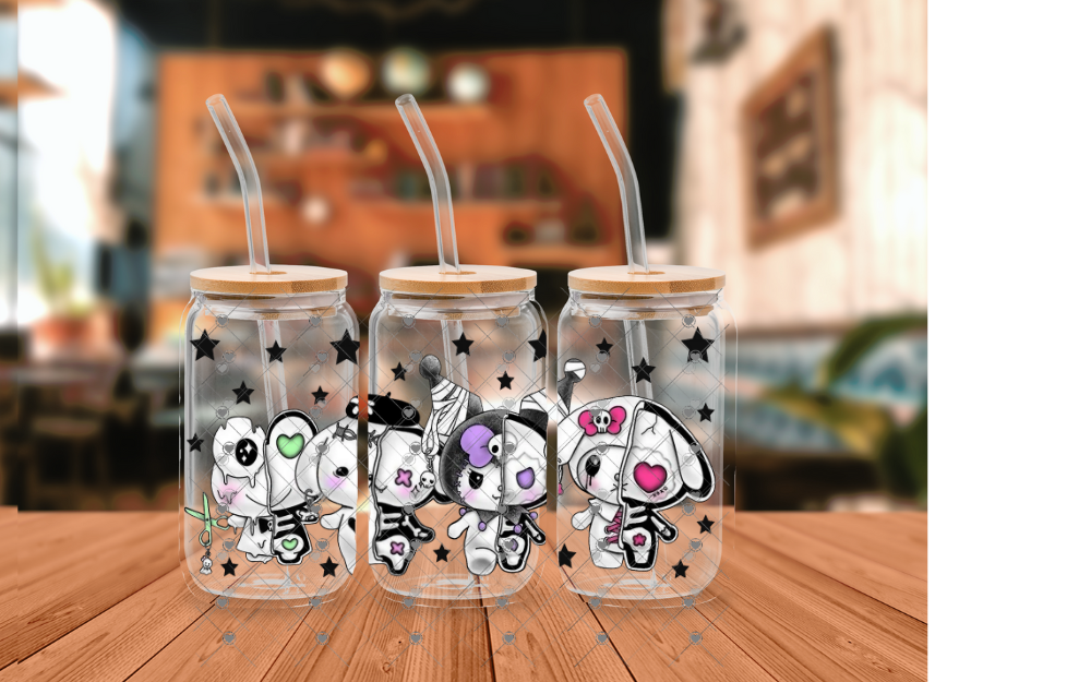 E32 KITTY SKELLETON FRIENDS 16 OZ UVDTF WRAP