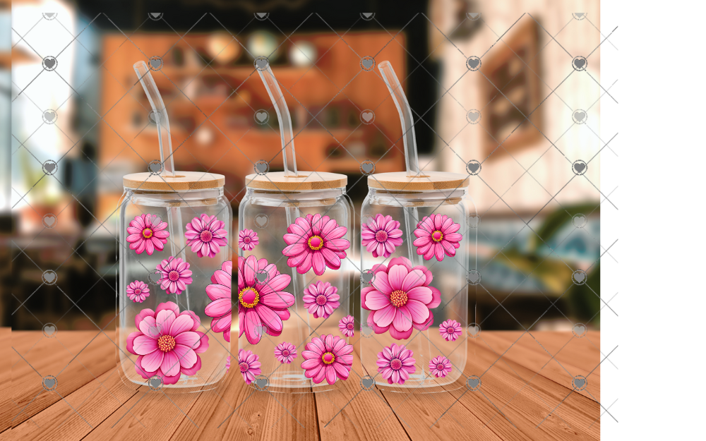 D05 PINK FLOWERS 16 OZ UVDTF