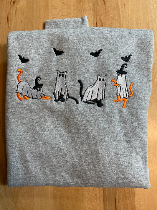 Halloween Cat Embroidered Sweatshirt