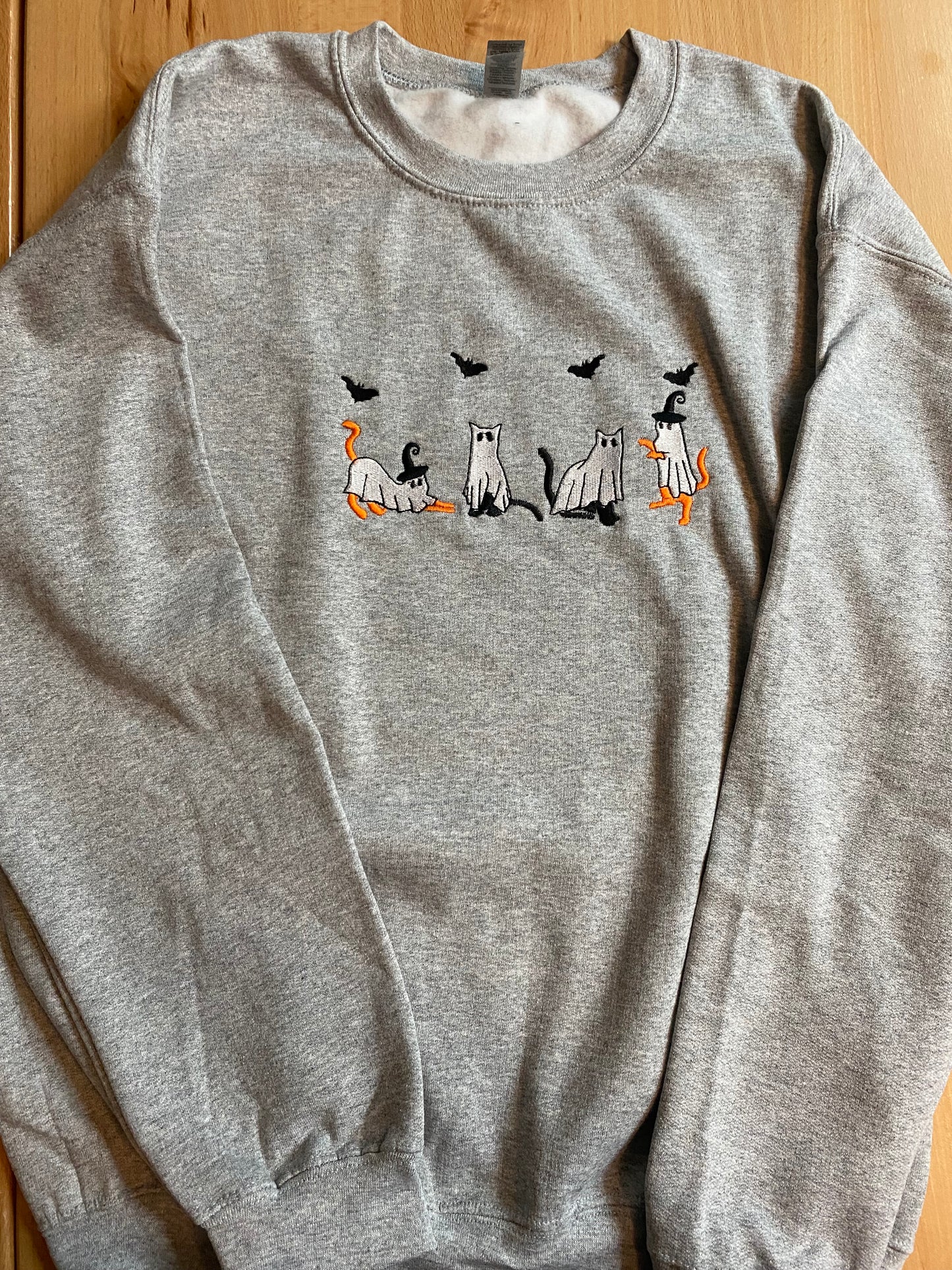 Halloween Cat Embroidered Sweatshirt