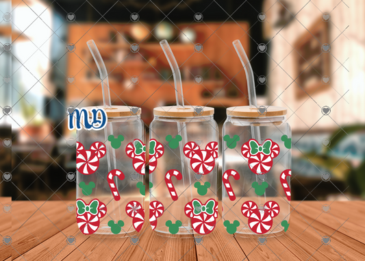 01 Mint candy Cane Decorative Wrap.  16 oz Libbey UVDTF