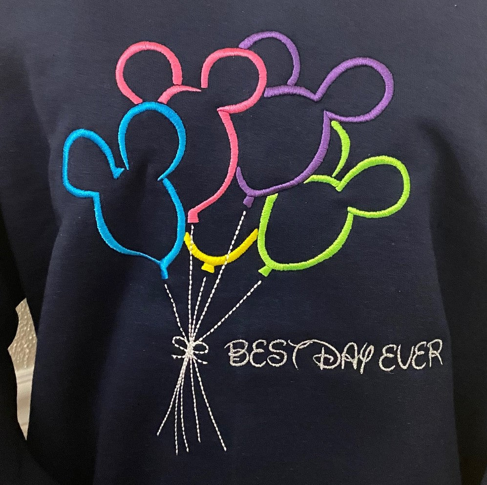 Custom Embroidered Sweatshirt Crewneck Balloons Best day Ever